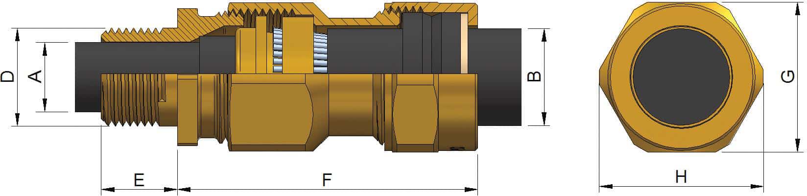 E1W Brass Cable Glands - Dimensions